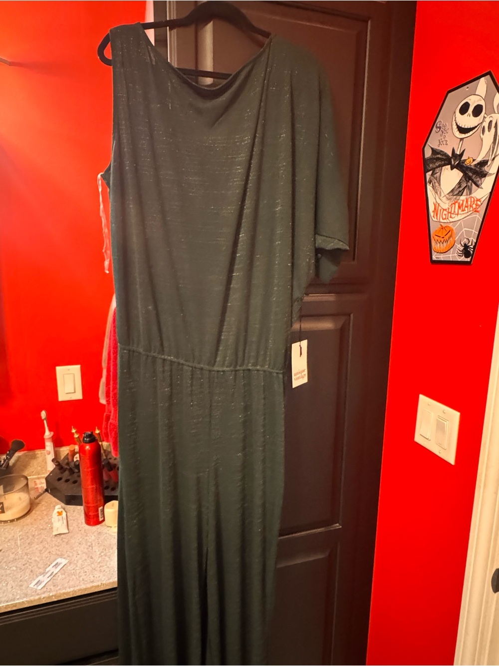 Women's Emerald Green Short-Sleeve Jumpsuit Dress
